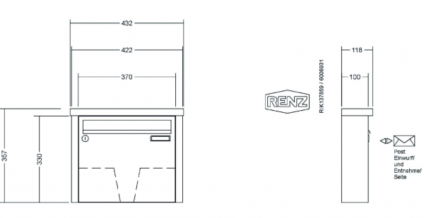 RENZ Briefkastenanlage Aufputz Tetro Kastenformat 370x330x100mm, 1-teilig